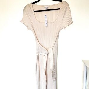 NWT Topshop Ribbed Tie-Front Midi Dress - Light Beige 0009